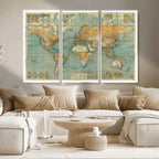 Push Pin World Map Canvas Print | Travel Tracker Wall Art for Couples