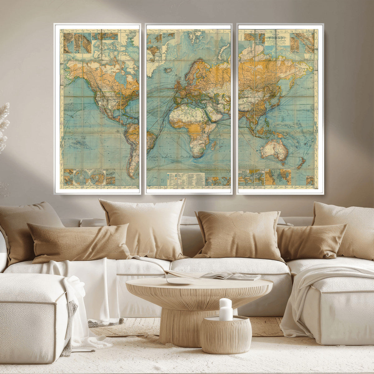Push Pin World Map Canvas Print | Travel Tracker Wall Art for Couples