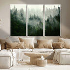Misty Forest Wall Art | Tranquil Green Woodland Canvas Print
