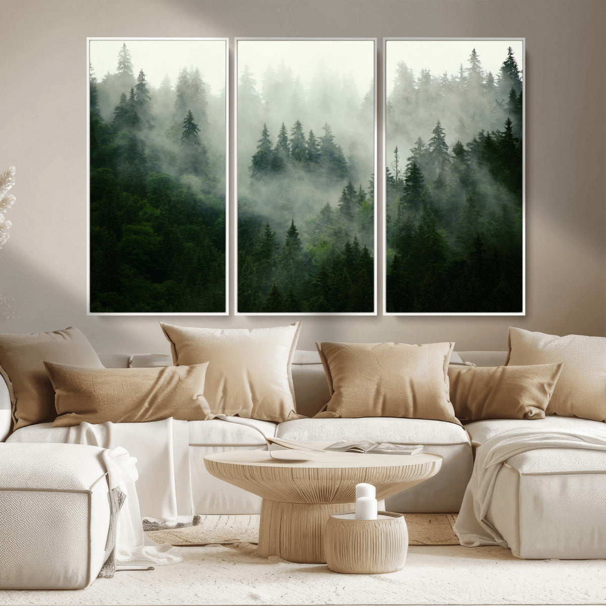 Misty Forest Wall Art | Tranquil Green Woodland Canvas Print