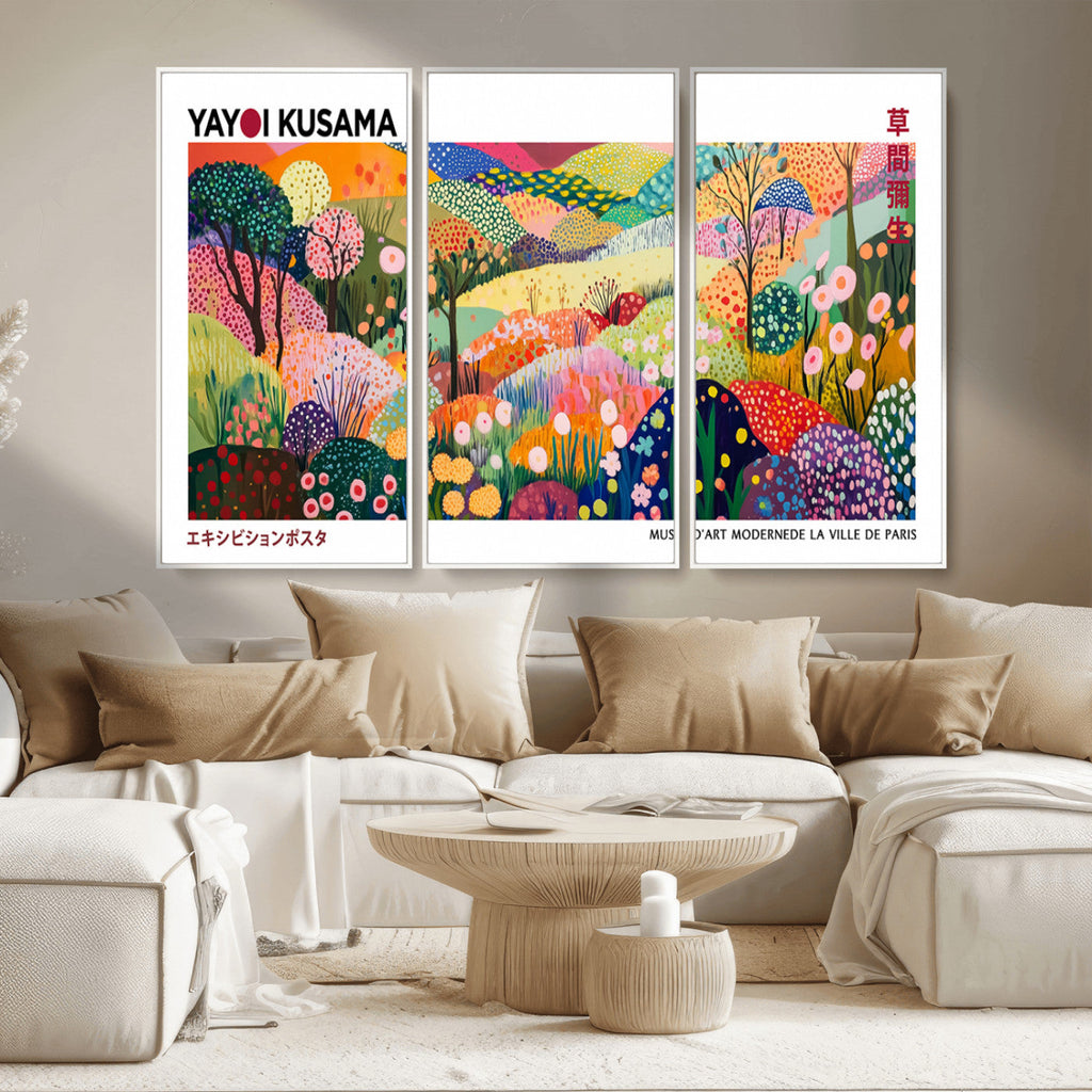 Framed Yayoi Kusama 1986 Wall Art Print | Japanese Wabi Sabi Vibrant Abstract Landscape Canvas
