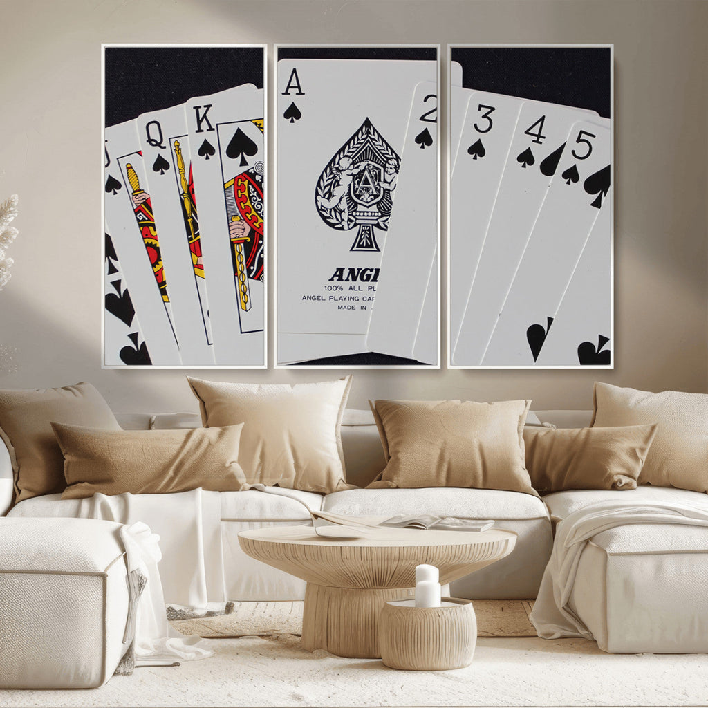 Poker Wall Art - Playing Cards Canvas Wall Art Print - Ace of Spades and Royal Flush Design