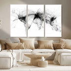 Abstract World Map Wall Art | Framed Geometric Line Canvas
