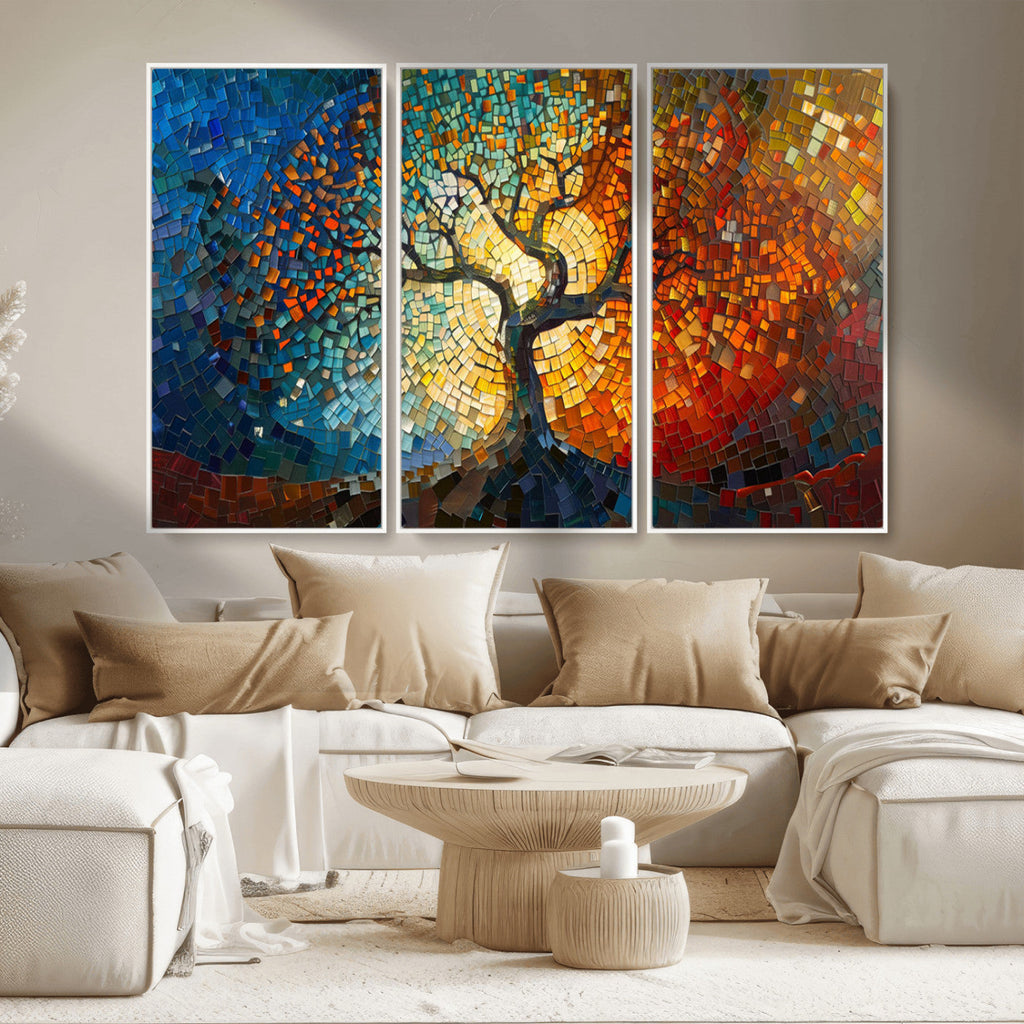 Yggdrasil Tree of Life Mosaic Stained Glass Wall Art Canvas Print