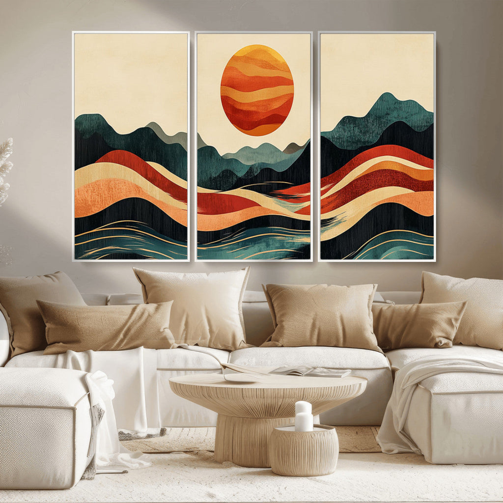 Mountain Triptych Wall Art Canvas Print | Western Boho Pine Tree Nature Print