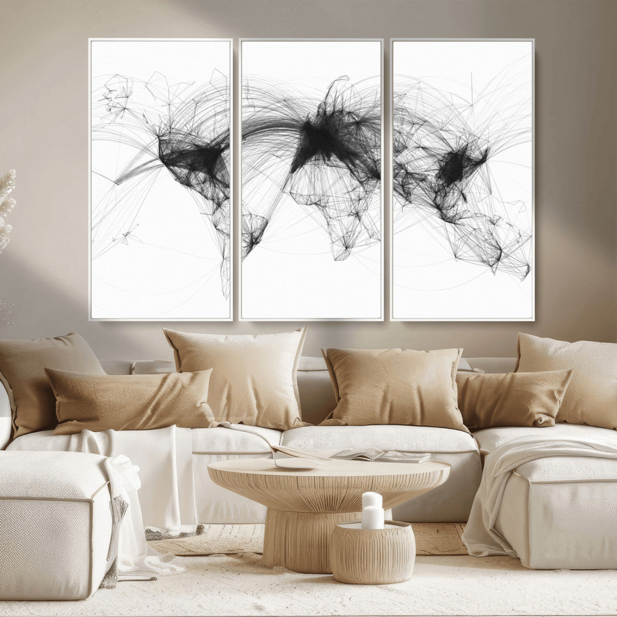 Flight Routes Air Traffic Map Canvas Wall Art, World Flight Routes Print
