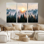 Abstract Forest Wall Art, Serene Nature Canvas Print with Misty Forest Design for Modern Home Decor