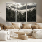 Moody Forest Wall Art | Framed Mountain Fog Canvas Artwork
