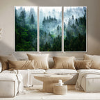 Misty Forest Wall Art Canvas Print, Framed Foggy Mountain Art, Large Scenic Woodland Canvas