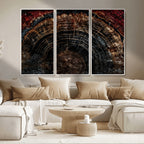 Dark Wood Ring Wall Art Canvas Print, Framed Abstract Tree Slice Print, Rustic Wood Grain Decor
