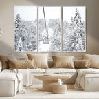 Snowy Ski Lift Wall Art | Framed Winter Mountain Canvas