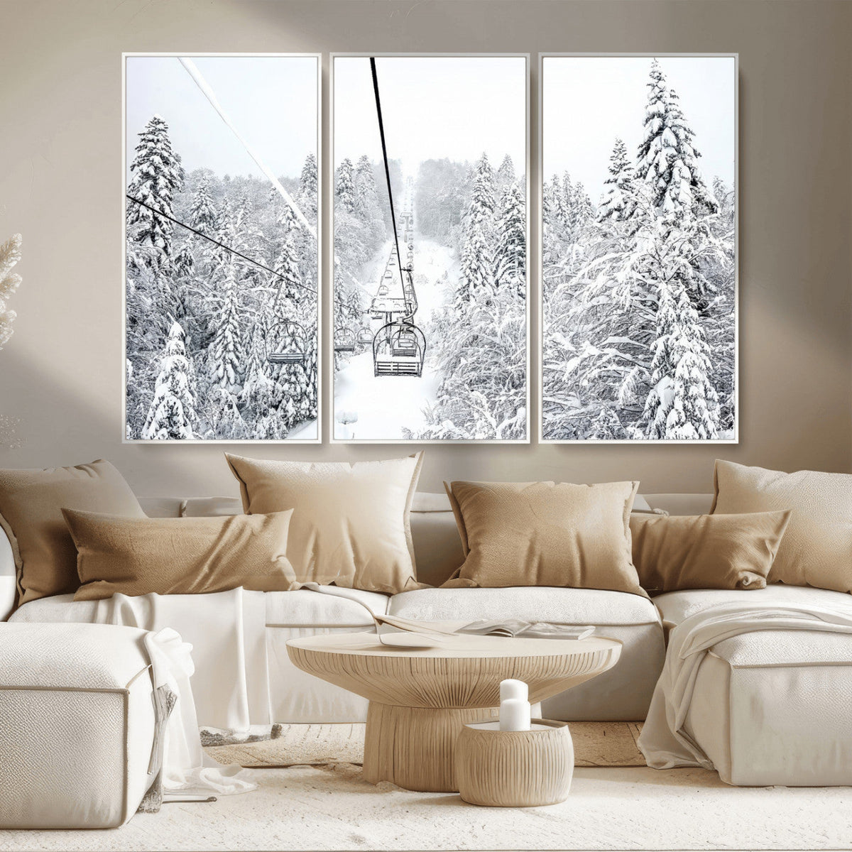 Snowy Ski Lift Wall Art | Framed Winter Mountain Canvas