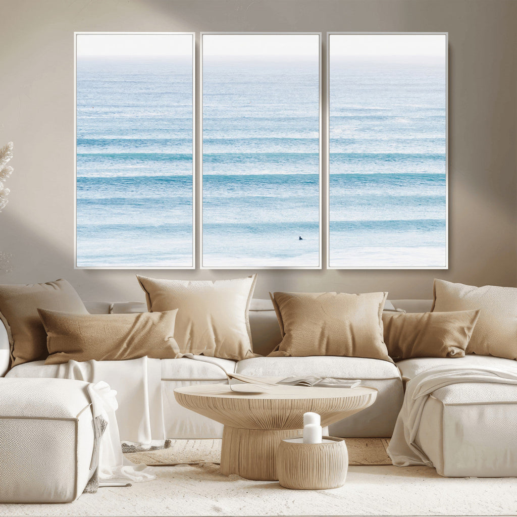 Ocean Wave Surfer Wall Art | Framed Minimal Seascape Canvas