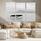 Whale Tail Wall Art | Framed Black White Ocean Canvas