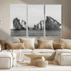 Coastal Wall Art | Framed Black White Ocean Canvas Artwork