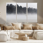 Surfer Fog Wall Art Canvas Print, Framed Foggy Beach and Coastal Surf Scene