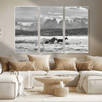 Wild Horses Wall Art | Framed Black White Mountain Canvas
