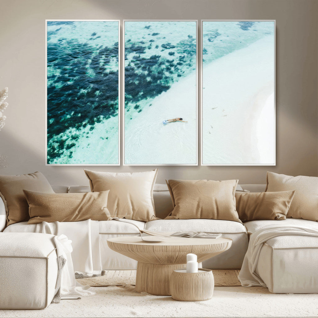 Minimal Beach Wall Art | Framed Ocean Swimming Canvas
