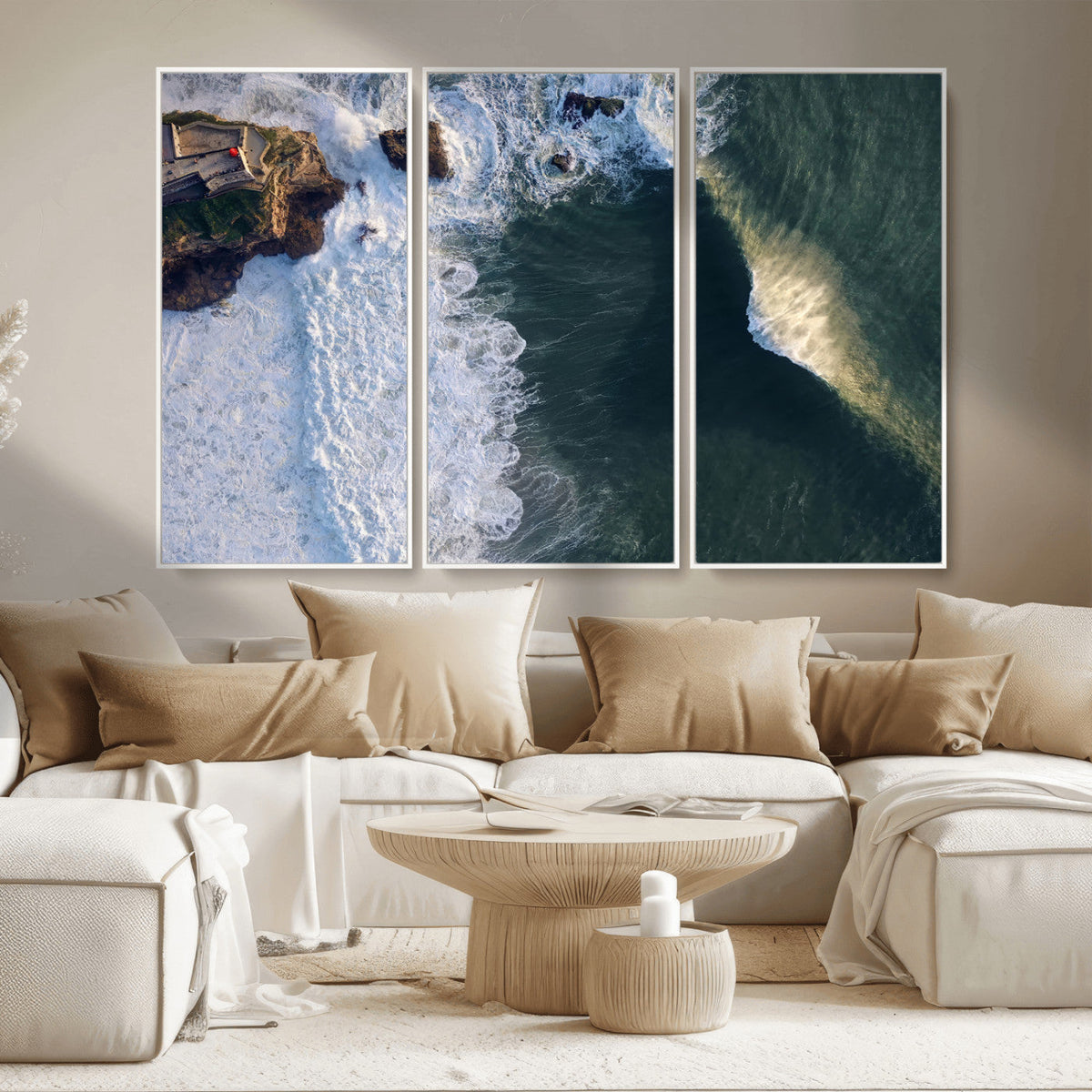 Ocean Wave Wall Art | Aerial Coastal View Canvas Artwork