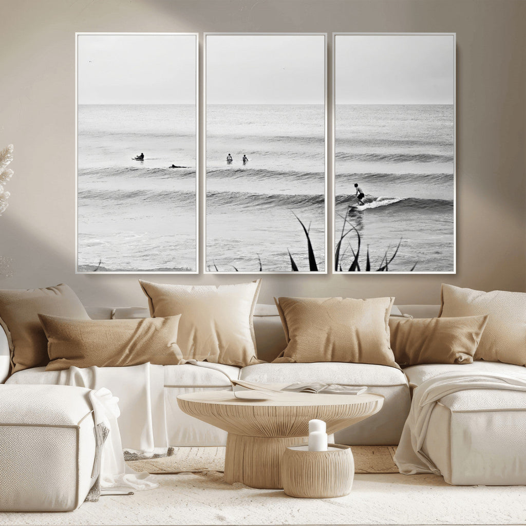 Surfer Silhouette Wall Art | Framed Calm Ocean Canvas