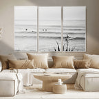 Surfer Silhouette Wall Art | Framed Calm Ocean Canvas