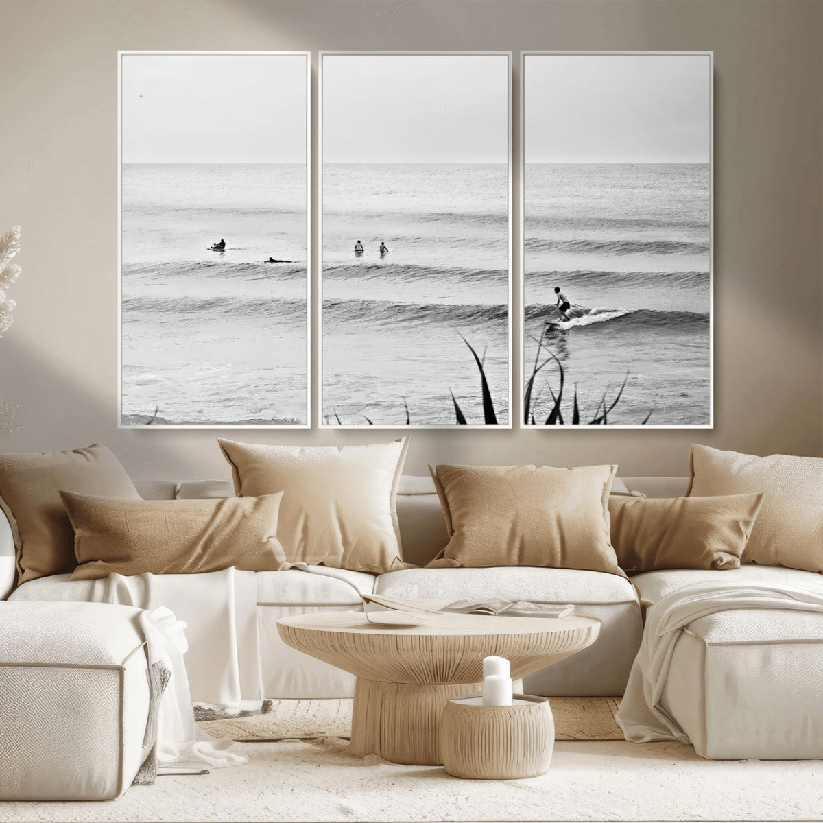 Surfer Silhouette Wall Art | Framed Calm Ocean Canvas
