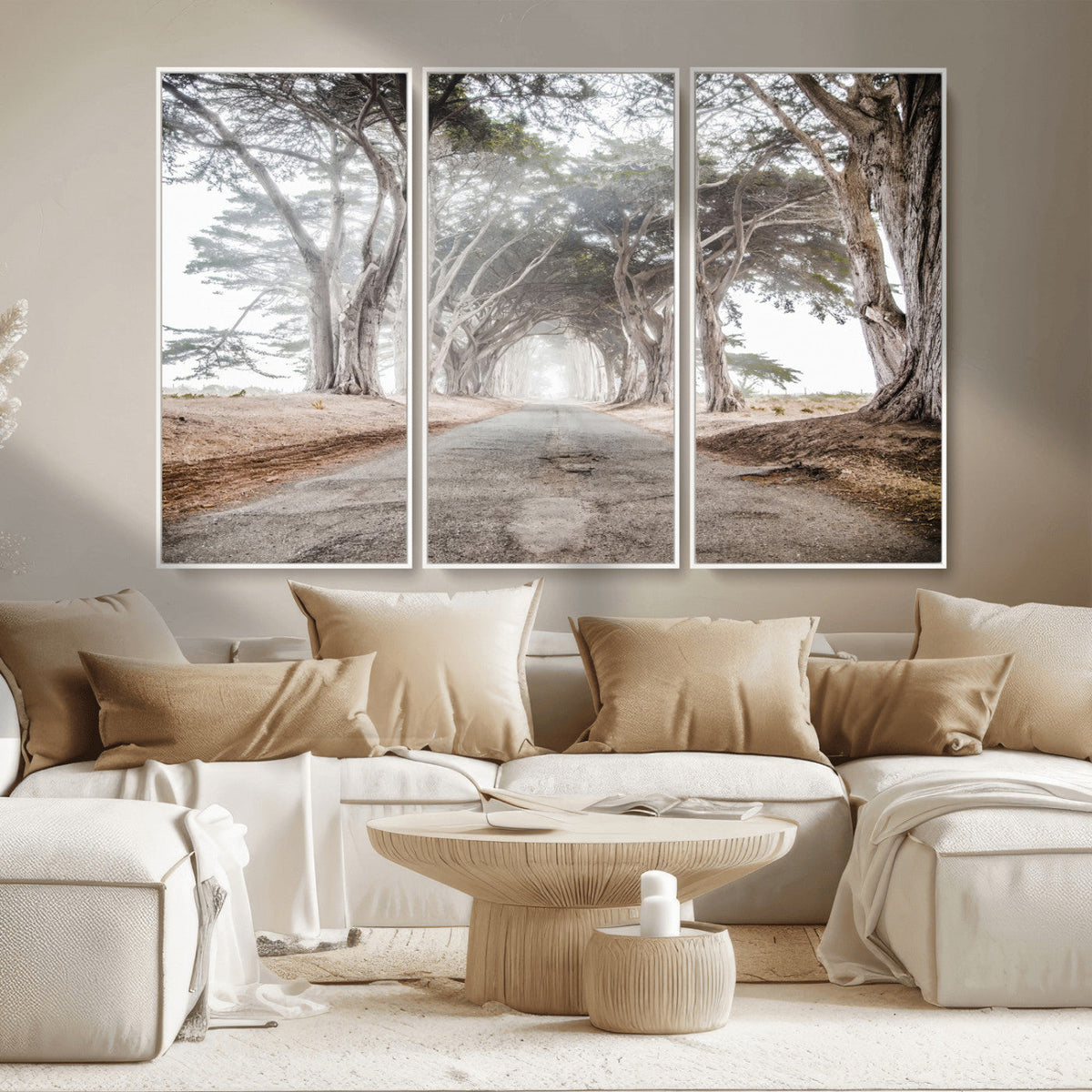 Cypress Tunnel Wall Art | Framed Misty Road Canvas Artwork