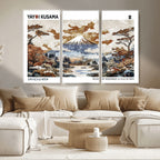 Modern Japanese Wall Art Canvas Print, Framed Abstract Mount Fuji Landscape, Yayoi Kusama Canvas Wall Art