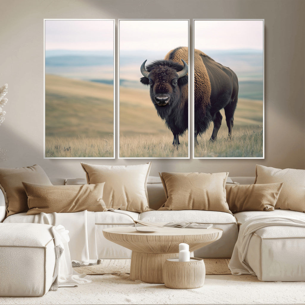 Bison Wall Art Canvas Print, Framed American Buffalo Rustic Western Artwork