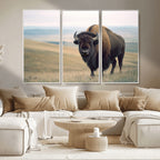 Bison Wall Art Canvas Print, Framed American Buffalo Rustic Western Artwork