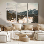 Mountain Landscape Wall Art Canvas Print, Framed Snowy Peaks Alpine Winter