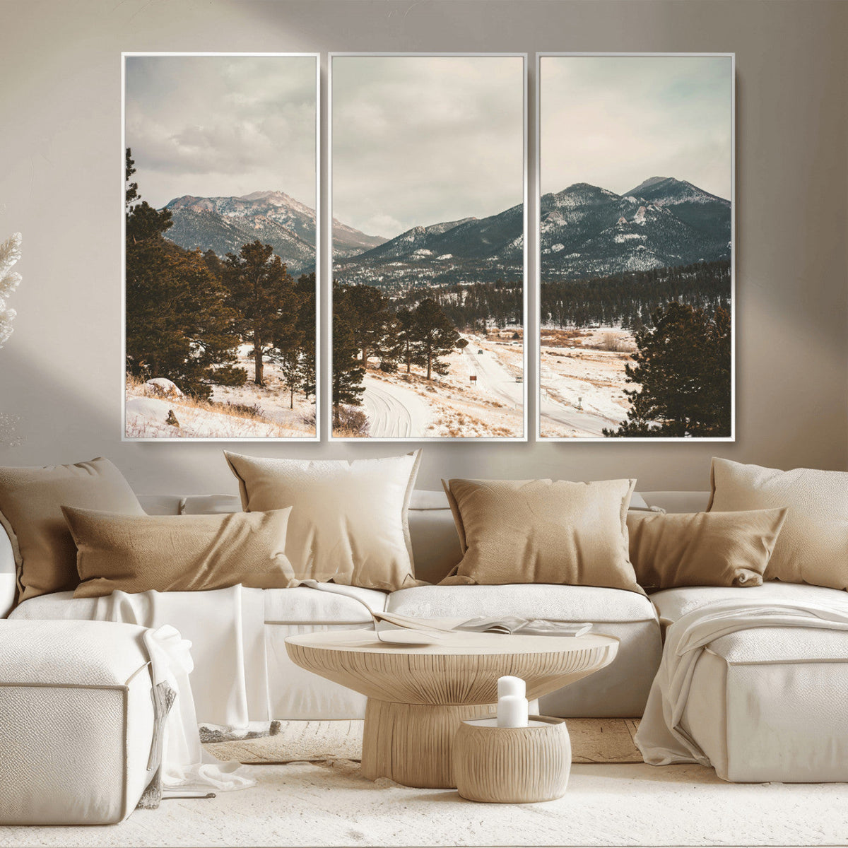 Mountain Landscape Wall Art Canvas Print, Framed Snowy Peaks Alpine Winter