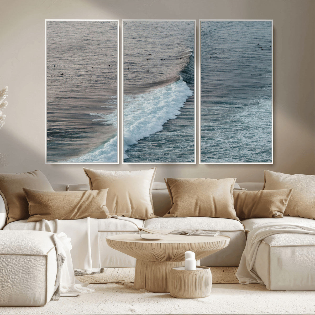 Ocean Waves Wall Art Canvas Print, Framed Coastal Serenity Surf Scene