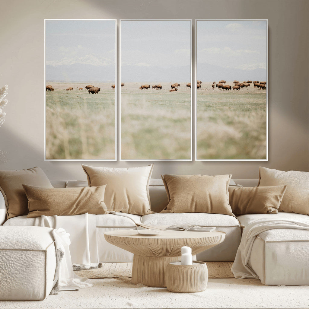 Bison Herd Wall Art Canvas Print, Framed Western Ranch Nature Scene