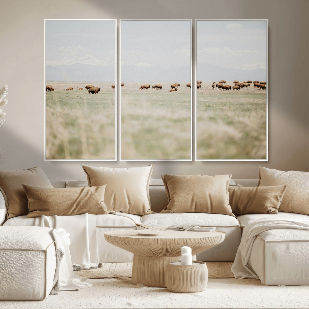 Bison Herd Wall Art Canvas Print, Framed Western Ranch Nature Scene