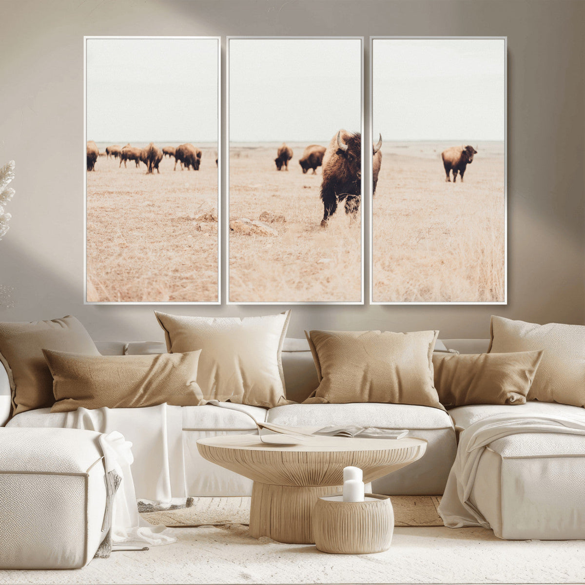 Bison Herd Wall Art Canvas Print, Framed Western Prairie Serenity
