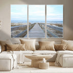 Beach Boardwalk Wall Art Canvas Print, Framed Coastal Serenity Ocean View