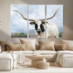 Texas Longhorn Wall Art Canvas Print, Framed Western Rustic Farmhouse