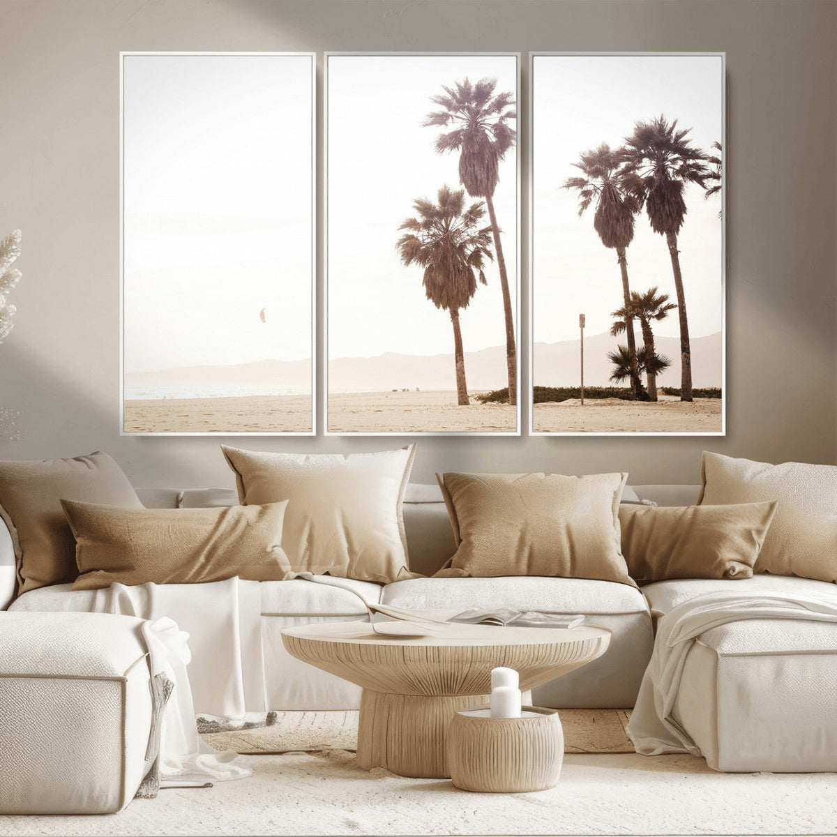 Coastal Light Wall Art Canvas Print, Framed Relaxing Shoreline Art, Minimalist Ocean Tropical Decor