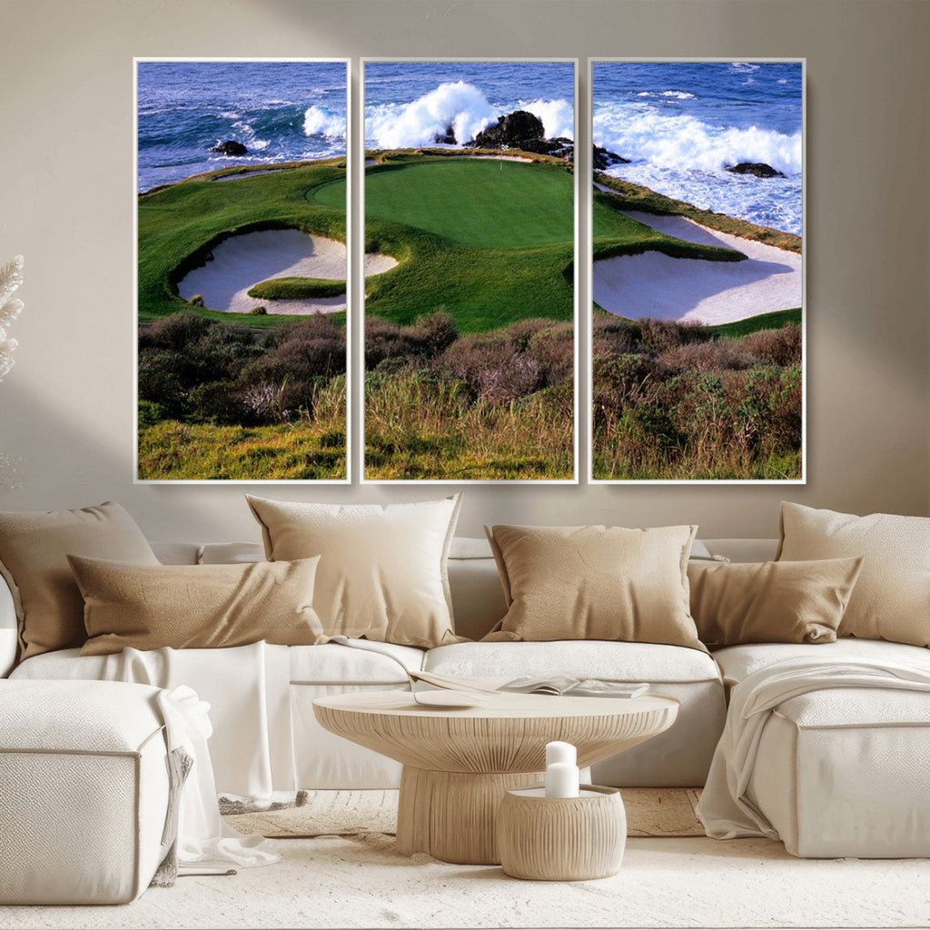 California Pebble Beach Golf Links Wall Art Canvas Print, Iconic Monterey Coastal Golf Course
