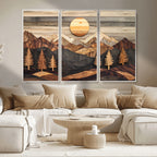 Wooden Mountain Layers Art | Rustic Pine Tree Landscape