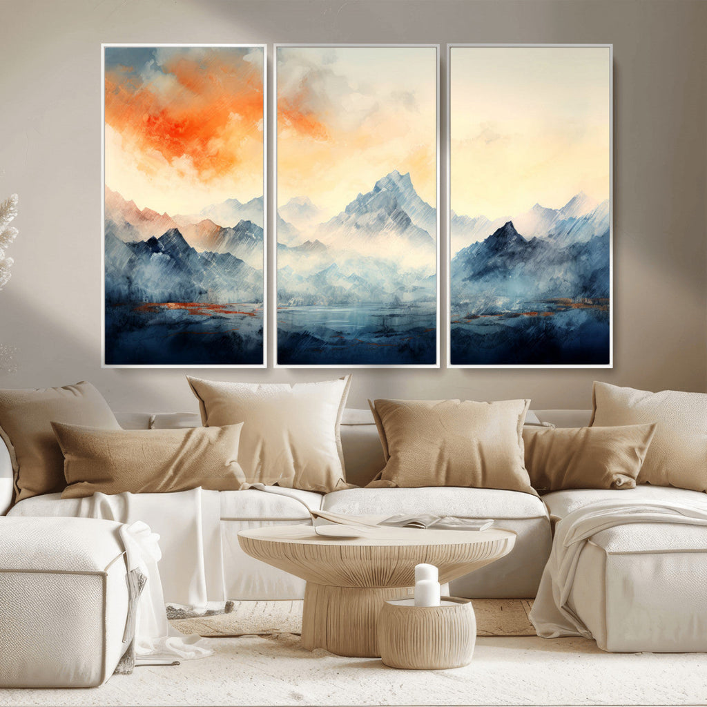 Warm Clouds Abstract Mountain Wall Art, Modern Landscape Canvas Print