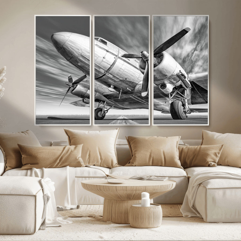 Vintage Airplane on Runway Canvas Print