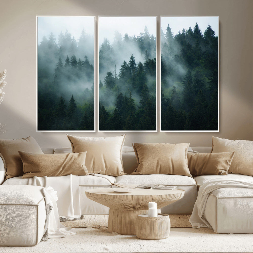 Misty Forest Wall Art | Serene Green Landscape Canvas Print