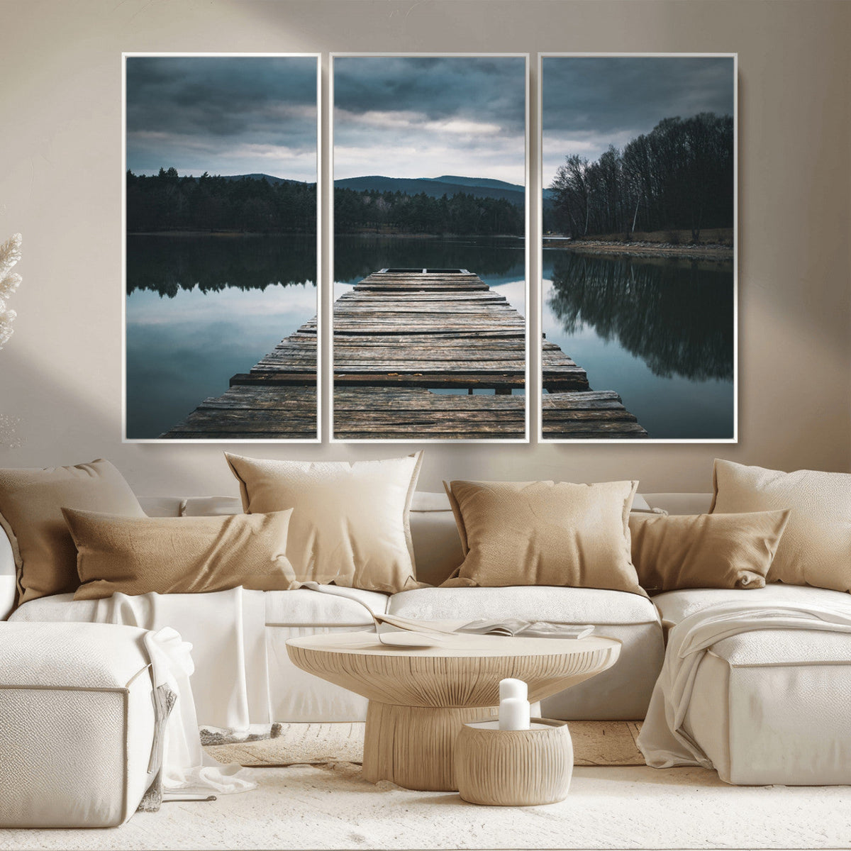 Wooden Bridge Near Lake Wall Art Canvas Print