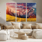 Mountain and Daylight Red Sunset Wall Art Canvas Print