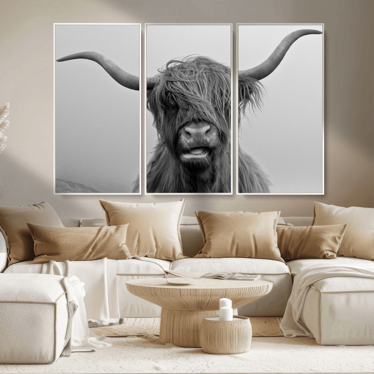 Texas Cow Wall Art Canvas, Texas Longhorn Cattle Canvas Print