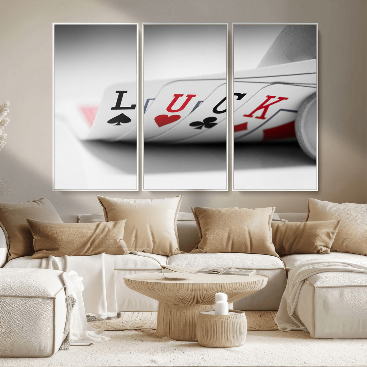 Framed Lucky Poker Cards Canvas | Modern Triptych Wall Art for Game Rooms
