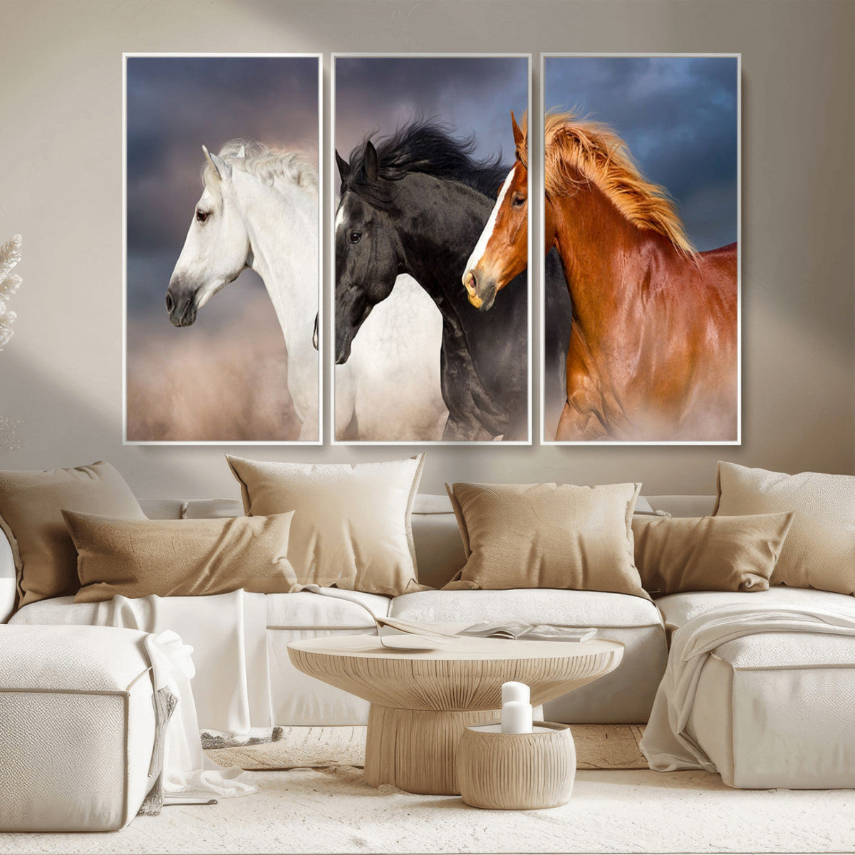 Animal Wall Art Three Horses Farmhouse Art Canvas Print