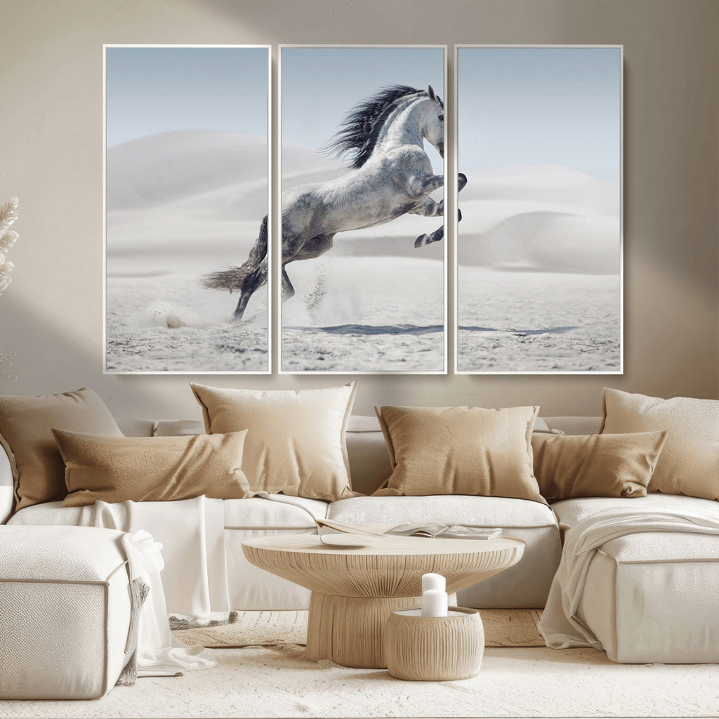 Prancing Horse Desert Large Wall Art Canvas Print, Majestic Horse Animal Artwork